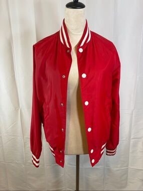 Divided Red Bomber Jacket with White Stripe Trim
